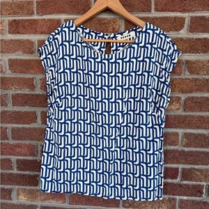 Boden Blue and White Geometric Print Top. Size 14.